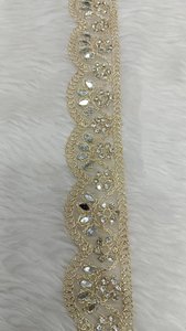 Scalloped designed pearl work embroidered laces elegant beaded trim bridal gowns luxury garment <b>decor</b> <b>decorative</b> <b>edging</b> designer - Product Image 5