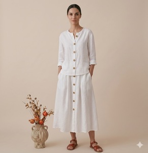 Vestido largo de algodón con manga larga, cuello en V, corte recto, color liso, informal, para fiestas de verano, diseño transpirable para mujer - Product Image 3