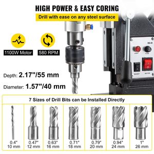 Trapano Magnetico 1100W, Diametro di Foratura 1,57 Pollici, 2697lbf/12000N, Trapano Elettrico Portatile con 7 Punte, Velocità Massima 580 RPM - Product Image 3