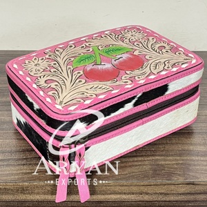 2026 Western Hand Tooled Genuine Cow Leather Jewelry Case With Designer Cherry Pattern Jewelry Organizer <b>Box</b> for <b>Gift</b> Storage - Product Image 1