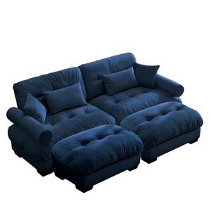Divano Moderno Oversize a 2 Posti in Velluto con Poggiapiedi, Braccioli Imbottiti e Cuscino Lombare - Cuscini Decorativi Inclusi per Soggiorno - Product Image 5