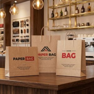 Bolsas de Papel Kraft Personalizadas con Asas Retorcidas, Impresión Offset, Reciclables, Estilo Clásico, para Compras y Empresas - Product Image 1