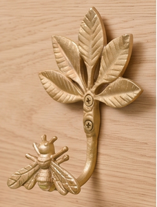 Vintage Metal Wall <b>Hook</b> With Leaf And Bee Design Gold Finish For Clothing Storage Home Decor And Stylish Wall Hanging Organizer - Product Image 1