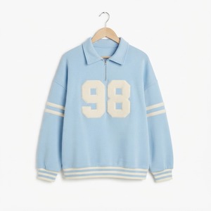Sudadera de Forro Polar a Rayas Blancas y Moradas para Mujer, con Bordado de Letras Felices, Cuello Camisero, Manga Larga, Ropa Casual de Otoño - Product Image 4