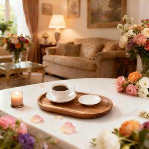 Plateau de rangement et de service ovale élégant avec rebord surélevé lisse, idéal pour le café, les collations et le petit-déjeuner, parfait pour la décoration de table et l'usage quotidien - Product Image 6