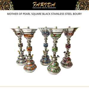 Chicha Mini Boury de Luxe Farida en Acier Inoxydable Laqué Noir, Qualité Supérieure, Meilleure Vente, avec Perle de Madreperle Égyptienne Carrée - Product Image 3