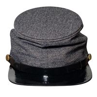 Reproducción de una gorra de lana gris confederada de la Guerra Civil Americana, comúnmente conocida como un kepi.