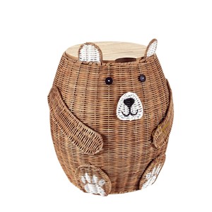 <b>Bear</b> Rattan Storage Basket with Lid Brown Woven Animal Shaped Toy Organizer Bin <b>Cute</b> Teddy <b>Bear</b> Nursery Hamper - Product Image 1
