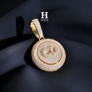Custom Spinning Initial Medallion Pendant 14K <b>Gold</b> VVS Lab Diamond Rotating Round <b>Disc</b> Pendant Hip Hop Wholesale Men Custom Logo - Product Image 3