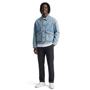 Men's Light Blue Denim <b>Jacket</b> With Turn-down Collar And Button Closure Casual Style Washed Cotton Material Regular Fit - Product Image 2