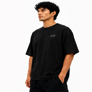 T-shirt Homme Oversize Noir en Coton 2026 Manches Courtes Col Rond Décontracté Streetwear Respirant Coupe Classique Logo Avant Uni - Product Image 3