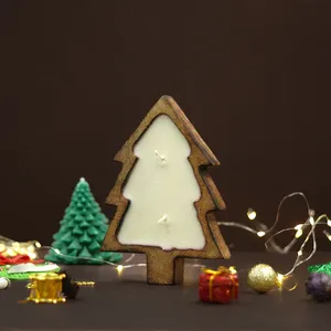 Contenedor de cera para velas con forma de árbol de Navidad, marco de madera decorativo, soporte para velas de soja para decoración festiva del hogar, altura 17 cm. - Product Image 4