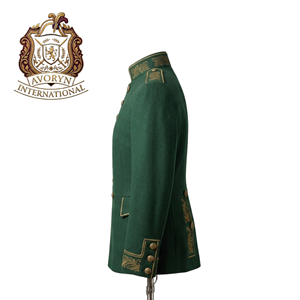 Veste militaire unisexe pour adultes en coton vert de qualité supérieure, broderie dorée, respirante, uniforme de parade, sur mesure, formelle - Product Image 3