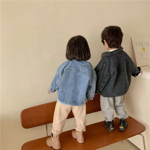Spring Fall Boys and Girls Casual All-match Denim <b>Jackets</b> 2-10 Years Kids Turn-down Collar Long Sleeve Coat Children Loose Tops - Product Image 2