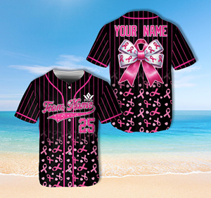 เสื้อเบสบอล SPARKWELL ลายริบบิ้นสีชมพูเพื่อรณรงค์มะเร็งเต้านม พิมพ์ลายเต็มตัว ปรับแต่งชื่อและหมายเลขได้ สำหรับผู้ใหญ่ แขนสั้น แบบยูนิเซ็กส์ - Product Image 4