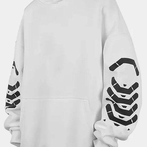 เสื้อฮู้ดผู้ชายสีขาว พิมพ์ลายเรขาคณิต แขนเสื้อทรงปกติ สวมใส่สบายๆ สำหรับฤดูใบไม้ร่วง ผ้าฝ้ายเฟรนช์เทอร์รี่ ระบายอากาศได้ดี - Product Image 5