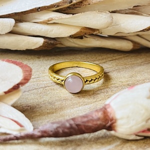 Modern Style Boho <b>Braided</b> Ring Dainty Brass Jewelry For Women 18k Gold Plated Rose Quartz Minimalist Ring For Wholesale/OEM/ODM - Product Image 1