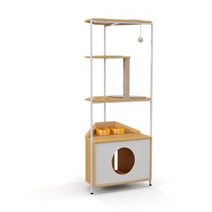 Arredo Sostenibile per Animali Domestici da Interno: Torre Angolare per Gatti con Tiragraffi, Cuccia e Piattaforme per Arrampicata, Dotata di Stazione per l'Alimentazione - Product Image 6