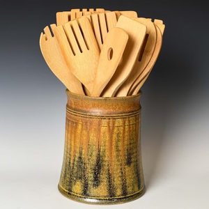 Handcrafted Ceramic <b>Utensil</b> <b>Holder</b> Rustic Glaze Texture High Fired Stoneware Strong Build Heat Resistant <b>Kitchen</b> organizer - Product Image 4