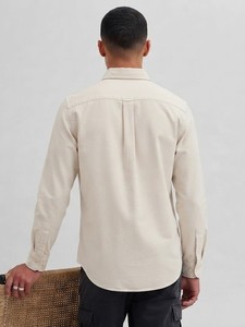 Chemise à manches longues unie pour homme Enovate, décontractée, respirante, en tissu tissé, beige, lin, 200g - Product Image 3