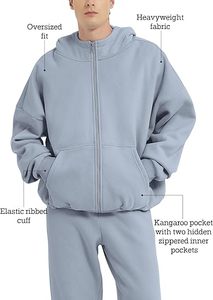 Vente en gros – Blouson à capuche zippé respirant pour homme, 300 g/m², en molleton épais de coton et polyester, avec logo personnalisé, OEM, vêtements d'hiver, Pakistan Micah - Product Image 2