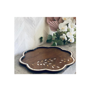 Bandeja de madera con incrustaciones de nácar y diseño de hojas, de forma cuadrada, decorativa, para regalos personales y elegante. - Product Image 5