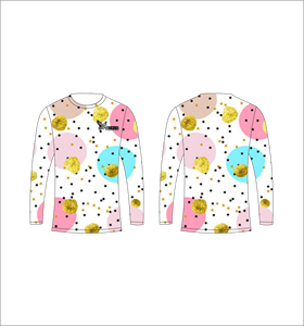 Maillot de sport personnalisé à manches longues en sublimation, léger, avec motif à pois colorés et texture dorée, fournisseur en gros - Product Image 1
