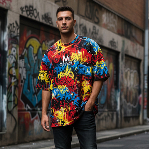 เสื้อยืดโอเวอร์ไซส์ประดับเพชรเทียมสำหรับผู้ชาย พิมพ์ลายตามสั่ง ผ้าฝ้าย 100% เนื้อหนา สไตล์สตรีทแวร์ ฮิปฮอป ทรงหลวม - Product Image 6