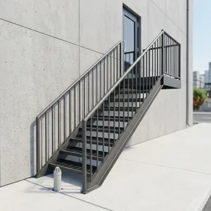 Escalier extérieur droit en acier avec rampe métallique, design minimaliste pour usage extérieur, construction durable - Product Image 1