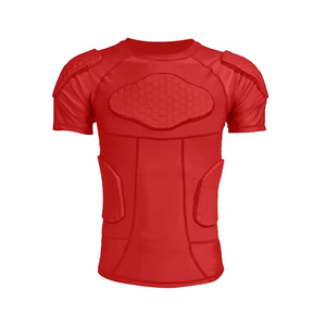 Camiseta de Compresión Acolchada Roja para Hombre, Camiseta Deportiva de Fútbol Americano, Capa Base Protectora, Ajustada, Manga Corta, Color Sólido, para Todas las Temporadas - Product Image 2