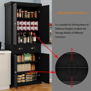 Armadio Dispensa da Cucina Autoportante da 180 cm con 4 Ante e 2 Ripiani Regolabili per Sala da Pranzo e Soggiorno - Product Image 6