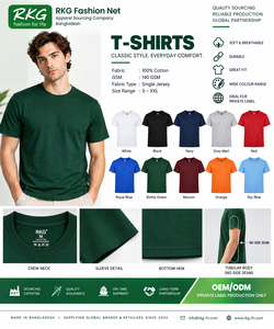 เสื้อยืดคอกลมแขนสั้นผ้าฝ้าย 100% สำหรับผู้ชาย สีเขียวเข้ม - Product Image 2
