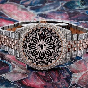 Charm Jewells Montre pour homme en acier inoxydable, or rose, incrustée de diamants, analogique, mécanique, cadran de 40 mm, fermoir pliant de luxe à la mode - Product Image 5
