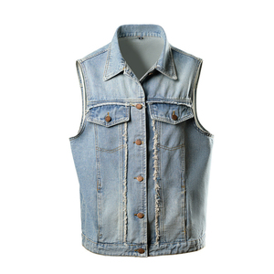 Chaqueta vaquera informal ajustada para hombre, chaleco vaquero con flecos y forro frontal, diseño sin mangas y con solapa, ideal para primavera. - Product Image 3