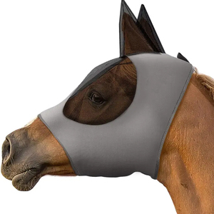 Masque anti-mouches pour chevaux, couleur rouge, en maille douce, léger, ajustement confortable, protection des yeux et des oreilles, prix bas, réglable - Product Image 4