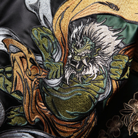 Veste universitaire unisexe en toile Raijin Fujin Sukajan, patchwork, col mandarin, décontractée, écologique, respirante, séchage rapide, devant