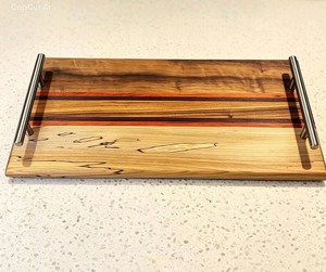 Plateau de service rectangulaire en bois avec poignées latérales - Product Image 1