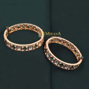 Trisha Green Polki Gold Plated Copper Wedding Bangles - Product Image 1