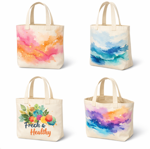 Custom Printed Logo Promotional Personalized Reusable Shopping Cotton <b>Canvas</b> Tote <b>Bags</b> with Watercolor Print - Product Image 1