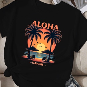 เสื้อยืดผู้หญิงลาย Aloha และ Hawaii Beach Scene - Product Image 1
