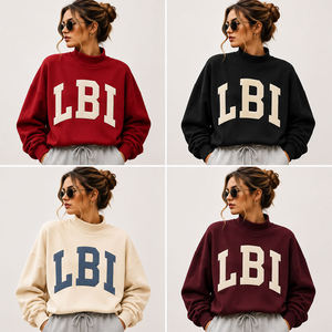 LBI ODM Factory Customized Loose Fit Fall Winter <b>Jumper</b> Crop Drop Shoulder Varsity Mock Neck Sweatshirts for Women - Product Image 3