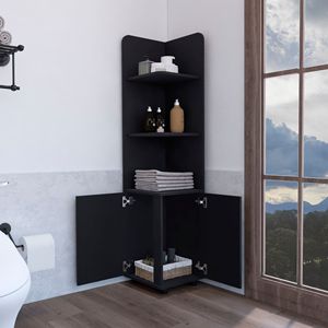 Mensola vestale a 3 livelli e mobile ad angolo alto 2 porte nero-per il bagno o la cucina - Product Image 3