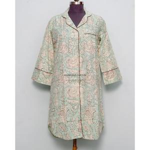 Indian Women's Bohemian Mid-Length Midi Kimono Shirt Stylish Cotton Sleepwear Tie Belt <b>Button</b> Decoration Sweet Modern Natural - Product Image 4