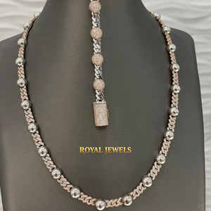 925 <b>Silver</b> Moissanite Cuban Link Chain Necklace Iced Ball <b>Choker</b> Gold Plated Rose Gold Plated for Wedding Party - Product Image 1