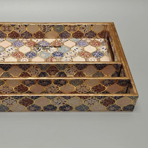 Premium 3-Pack Stackable Enamel MDF Trays Elegant Moroccan Tile Motif Luxury Ramadan & <b>Eid</b> <b>Gift</b> Storage Trays - Product Image 5