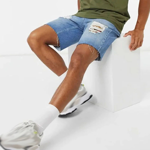 2026 Summer Streetwear High Quality Distressed Denim Embroidery <b>Patch</b> Denim Baggy <b>Shorts</b> <b>Men</b> Custom Embroidered Logo <b>Short</b> - Product Image 6