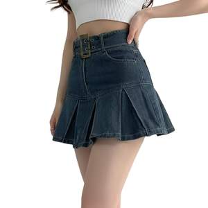 กระโปรงยีนส์เอวสูงทรง Y2K สำหรับผู้หญิง กระโปรงมินิจีบพร้อมเข็มขัด สไตล์ลำลองสำหรับฤดูร้อน แฟชั่นเกาหลี - Product Image 5