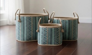 Modern Patterned Woven Storage <b>Basket</b> Set Handmade Eco Friendly Laundry <b>Hamper</b> with Rope Handles for Home Decor and Organization - Product Image 5