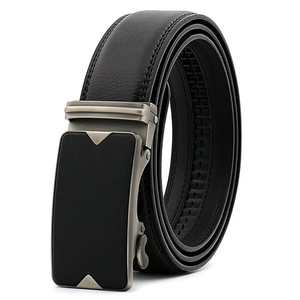 Ceinture automatique en cuir de vachette noir avec boucle rectangulaire en alliage, style formel, durable, moulage monobloc - Product Image 1