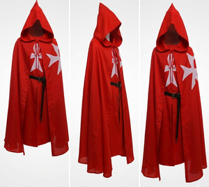 Capa de Caballero Templario Rojo Medieval Bordada, Túnica con Capucha de Algodón de Alta Calidad, Conjunto de Capa para Representación Histórica Renacentista y Halloween - Product Image 5